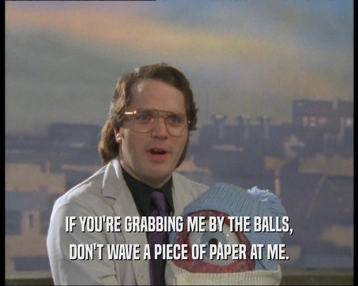 IF YOU'RE GRABBING ME BY THE BALLS, DON'T WAVE A PIECE OF PAPER AT ME. 