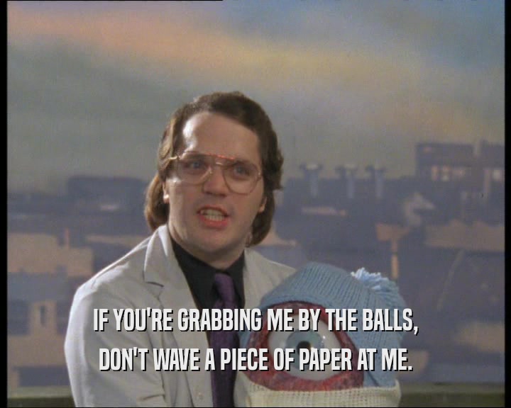 IF YOU'RE GRABBING ME BY THE BALLS, DON'T WAVE A PIECE OF PAPER AT ME. 