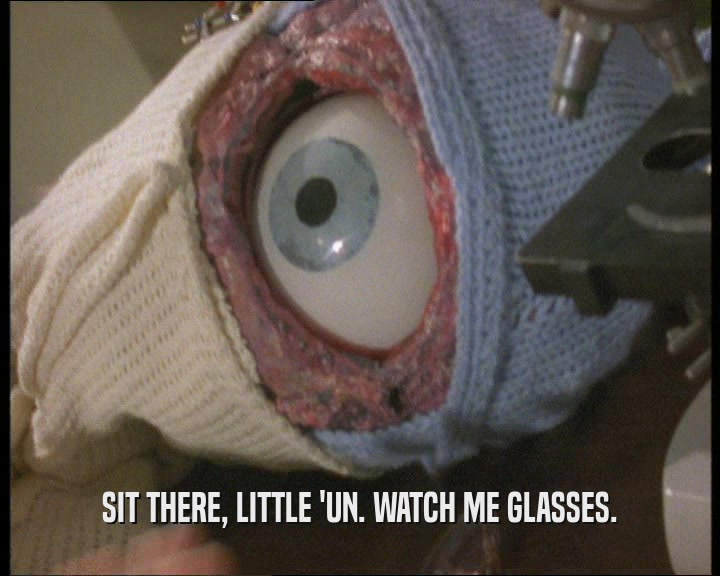 SIT THERE, LITTLE 'UN. WATCH ME GLASSES.  