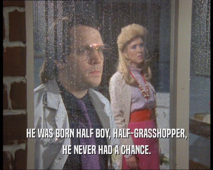 HE WAS BORN HALF BOY, HALF-GRASSHOPPER,
 HE NEVER HAD A CHANCE.
 