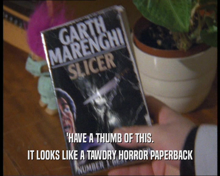 'HAVE A THUMB OF THIS. IT LOOKS LIKE A TAWDRY HORROR PAPERBACK 
