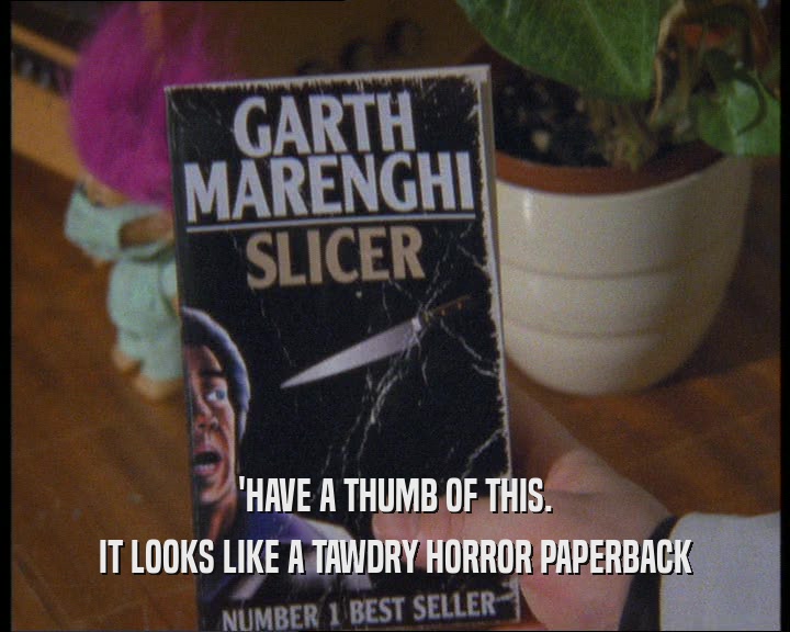 'HAVE A THUMB OF THIS. IT LOOKS LIKE A TAWDRY HORROR PAPERBACK 