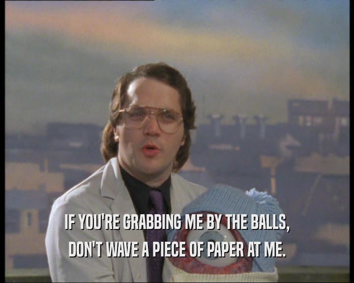 IF YOU'RE GRABBING ME BY THE BALLS, DON'T WAVE A PIECE OF PAPER AT ME. 