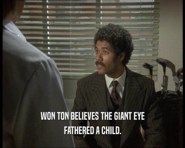 WON TON BELIEVES THE GIANT EYE
 FATHERED A CHILD.
 