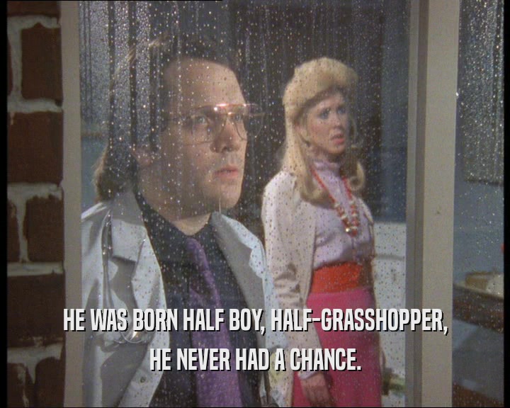HE WAS BORN HALF BOY, HALF-GRASSHOPPER,
 HE NEVER HAD A CHANCE.
 