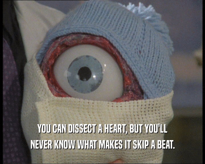 YOU CAN DISSECT A HEART, BUT YOU'LL
 NEVER KNOW WHAT MAKES IT SKIP A BEAT.
 