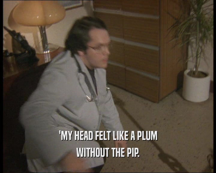 'MY HEAD FELT LIKE A PLUM
 WITHOUT THE PIP.
 