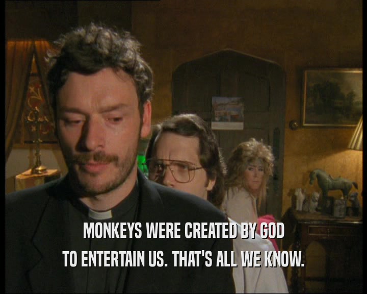 MONKEYS WERE CREATED BY GOD TO ENTERTAIN US. THAT'S ALL WE KNOW. 