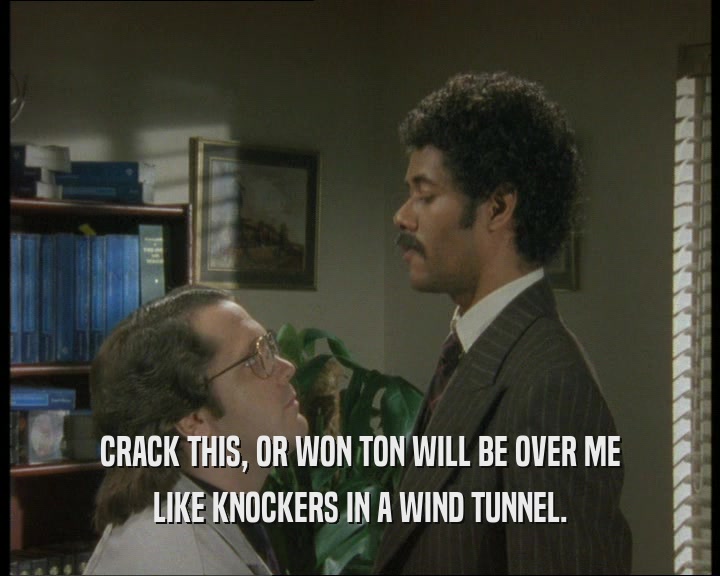 CRACK THIS, OR WON TON WILL BE OVER ME LIKE KNOCKERS IN A WIND TUNNEL. 