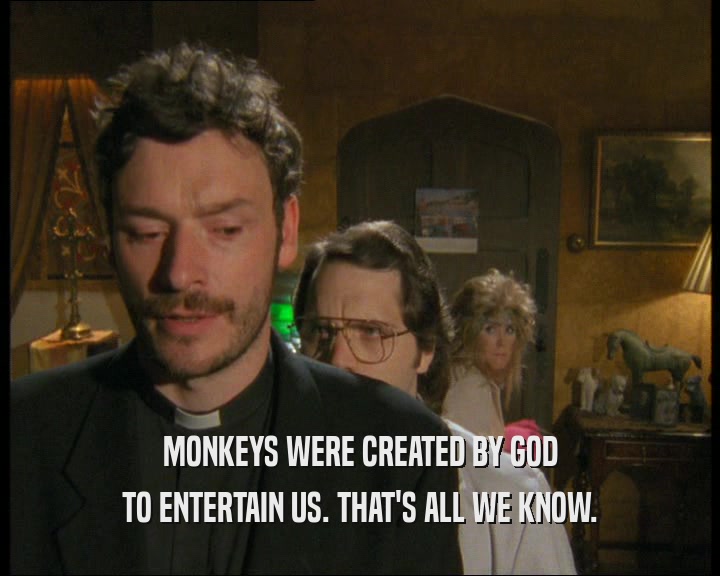 MONKEYS WERE CREATED BY GOD TO ENTERTAIN US. THAT'S ALL WE KNOW. 