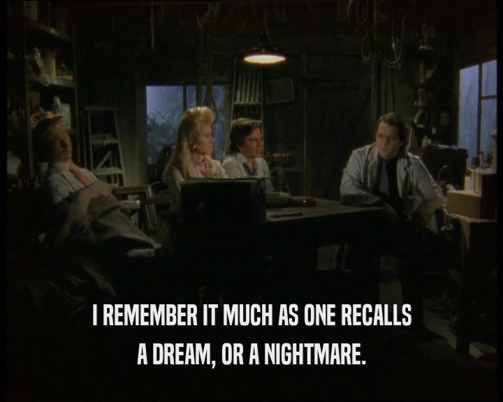 I REMEMBER IT MUCH AS ONE RECALLS A DREAM, OR A NIGHTMARE. 