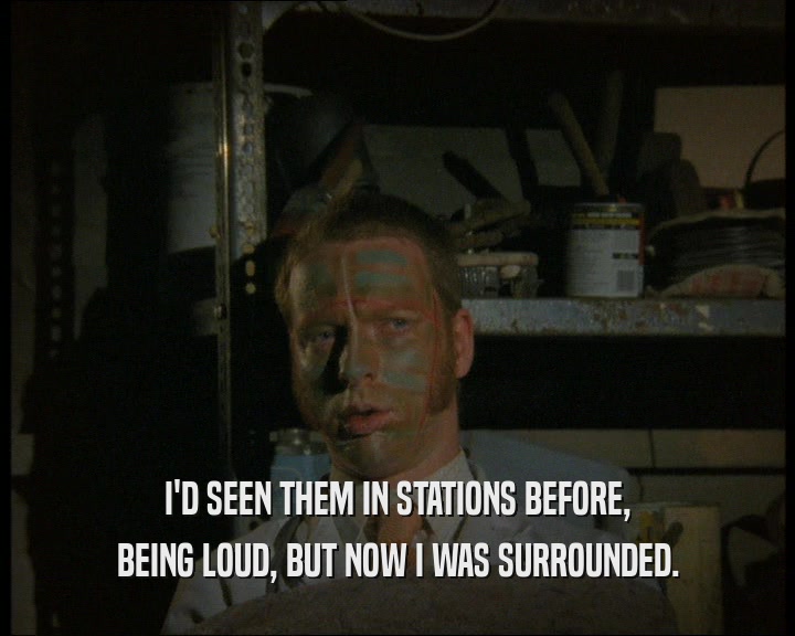 I'D SEEN THEM IN STATIONS BEFORE, BEING LOUD, BUT NOW I WAS SURROUNDED. 