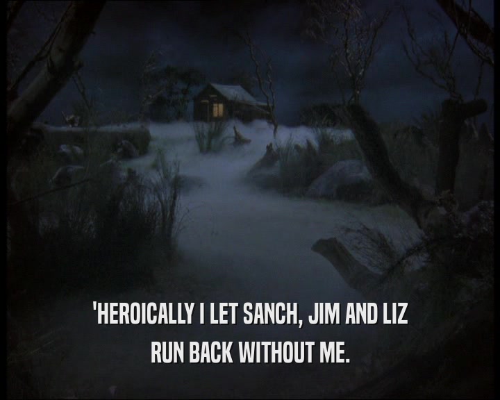 'HEROICALLY I LET SANCH, JIM AND LIZ
 RUN BACK WITHOUT ME.
 