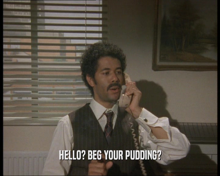 HELLO? BEG YOUR PUDDING?
  