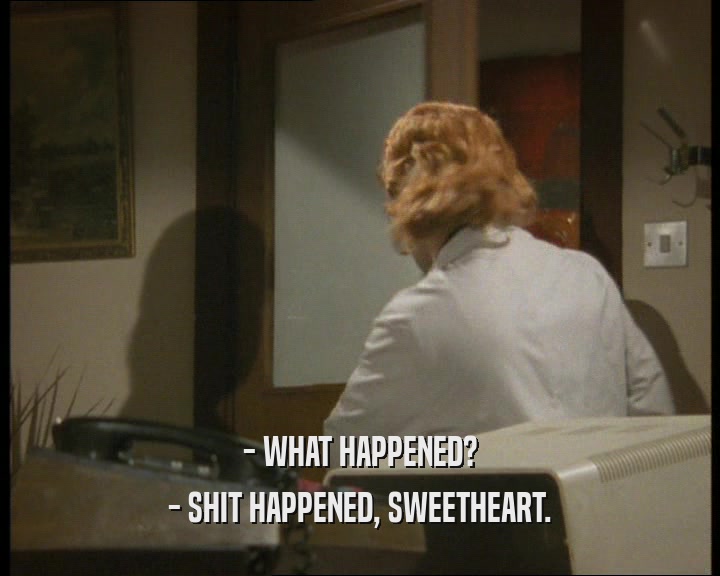 - WHAT HAPPENED? - SHIT HAPPENED, SWEETHEART. 
