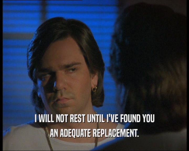 I WILL NOT REST UNTIL I'VE FOUND YOU AN ADEQUATE REPLACEMENT. 