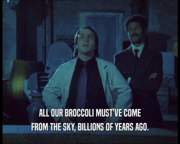 ALL OUR BROCCOLI MUST'VE COME
 FROM THE SKY, BILLIONS OF YEARS AGO.
 