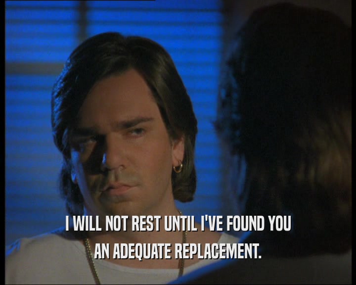 I WILL NOT REST UNTIL I'VE FOUND YOU AN ADEQUATE REPLACEMENT. 
