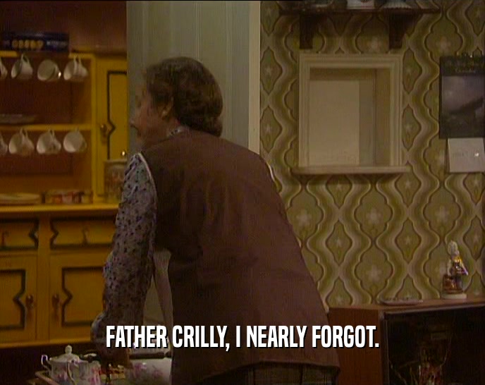 FATHER CRILLY, I NEARLY FORGOT.
  
