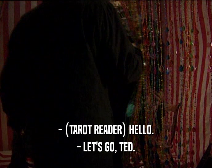 - (TAROT READER) HELLO.
 - LET'S GO, TED.
 