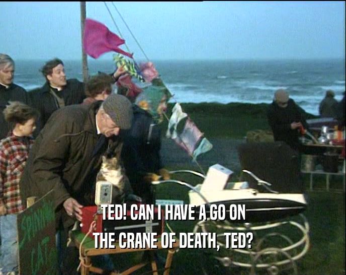 TED! CAN I HAVE A GO ON THE CRANE OF DEATH, TED? 