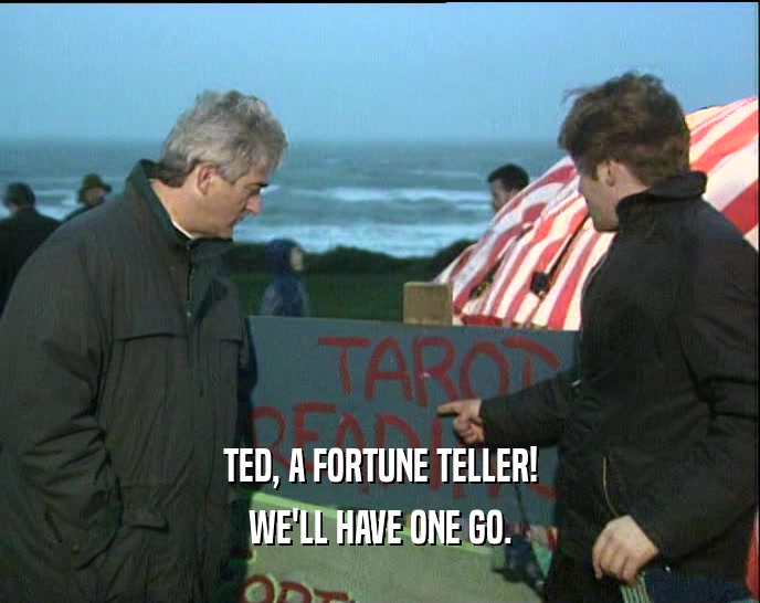 TED, A FORTUNE TELLER!
 WE'LL HAVE ONE GO.
 