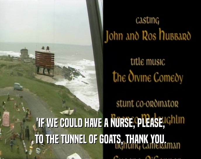 'IF WE COULD HAVE A NURSE, PLEASE, TO THE TUNNEL OF GOATS, THANK YOU. 