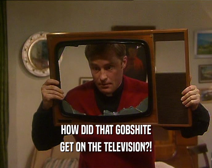HOW DID THAT GOBSHITE GET ON THE TELEVISION?! 