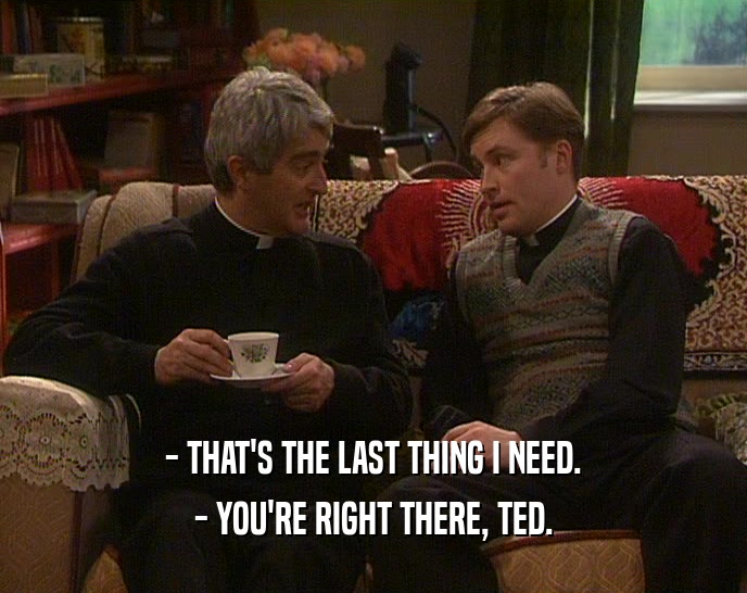- THAT'S THE LAST THING I NEED. - YOU'RE RIGHT THERE, TED. 