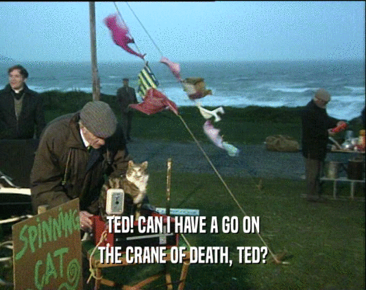 TED! CAN I HAVE A GO ON
 THE CRANE OF DEATH, TED?
 