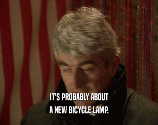 IT'S PROBABLY ABOUT
 A NEW BICYCLE LAMP.
 