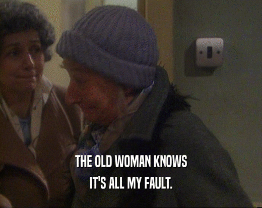 THE OLD WOMAN KNOWS
 IT'S ALL MY FAULT.
 