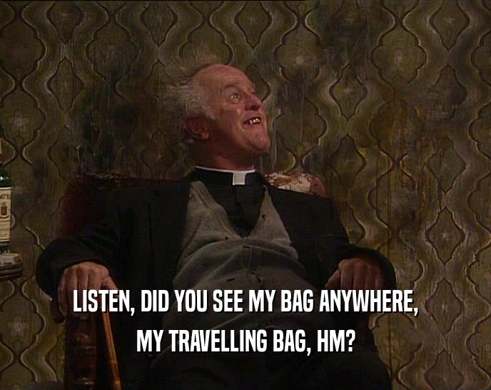 LISTEN, DID YOU SEE MY BAG ANYWHERE, MY TRAVELLING BAG, HM? 