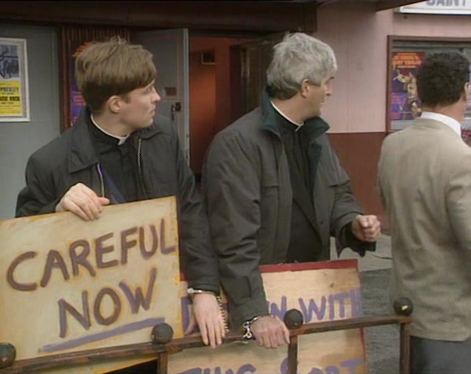 COME ON, FATHER. I'LL GET YOU A SEAT RIGHT AT THE FRONT! 
