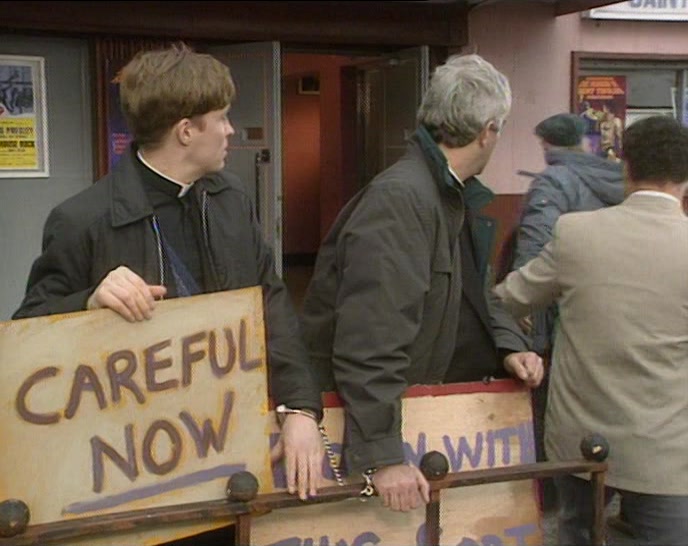 COME ON, FATHER. I'LL GET YOU A SEAT RIGHT AT THE FRONT! 