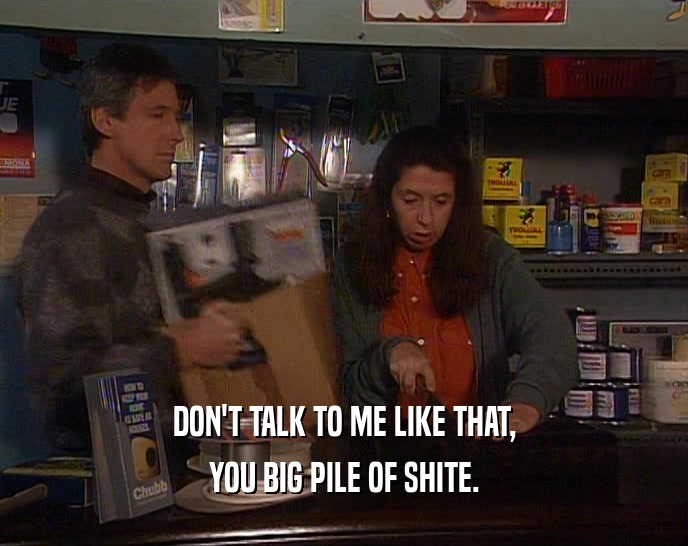 DON'T TALK TO ME LIKE THAT, YOU BIG PILE OF SHITE. 