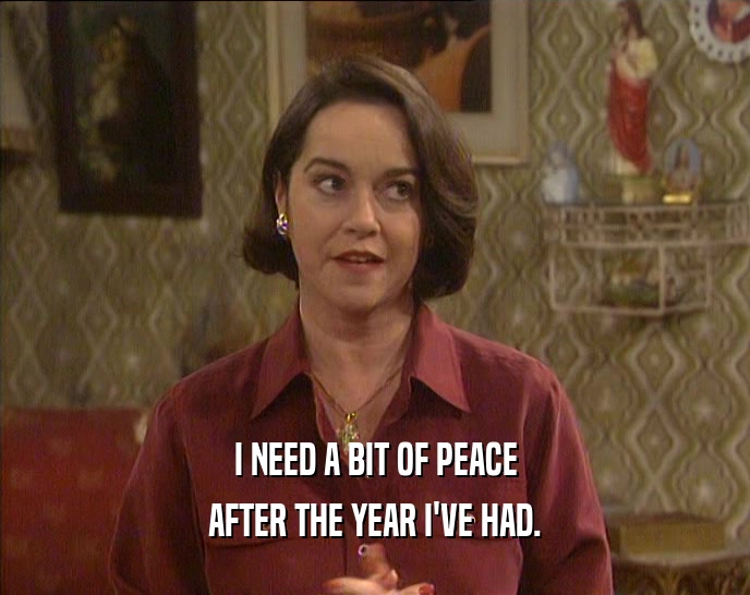 I NEED A BIT OF PEACE AFTER THE YEAR I'VE HAD. 