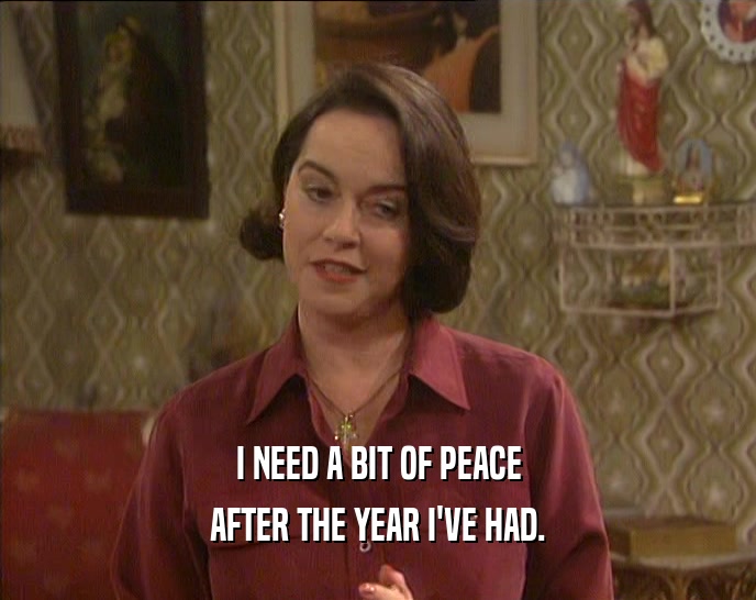 I NEED A BIT OF PEACE AFTER THE YEAR I'VE HAD. 