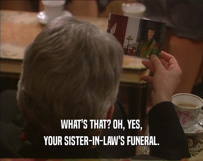 WHAT'S THAT? OH, YES,
 YOUR SISTER-IN-LAW'S FUNERAL.
 