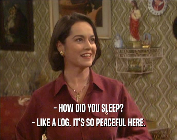 - HOW DID YOU SLEEP? - LIKE A LOG. IT'S SO PEACEFUL HERE. 