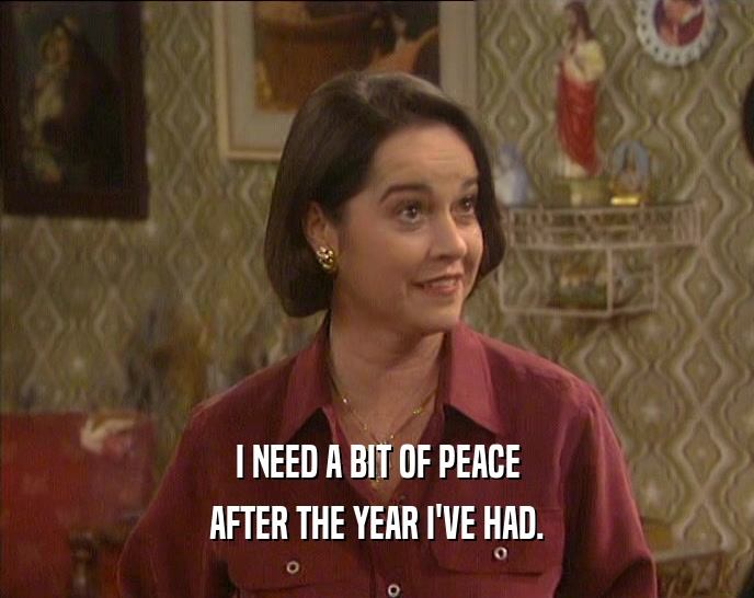 I NEED A BIT OF PEACE AFTER THE YEAR I'VE HAD. 