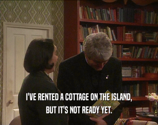 I'VE RENTED A COTTAGE ON THE ISLAND,
 BUT IT'S NOT READY YET.
 