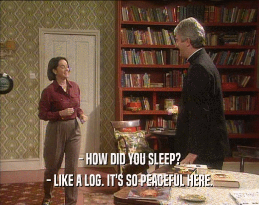 - HOW DID YOU SLEEP? - LIKE A LOG. IT'S SO PEACEFUL HERE. 