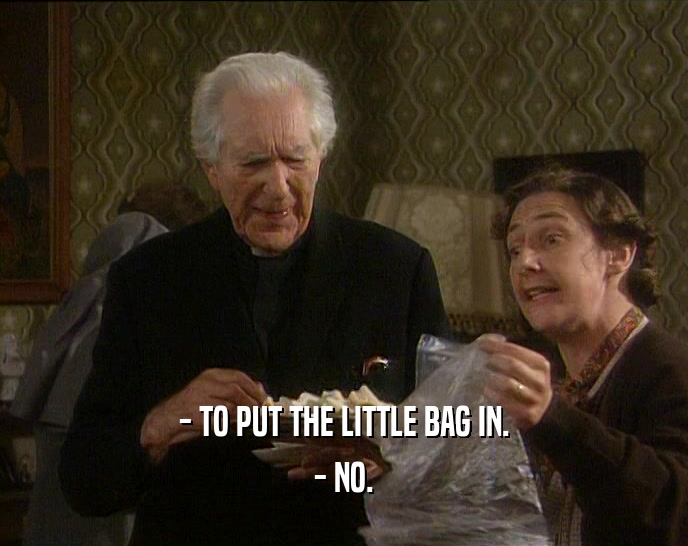 - TO PUT THE LITTLE BAG IN.
 - NO.
 
