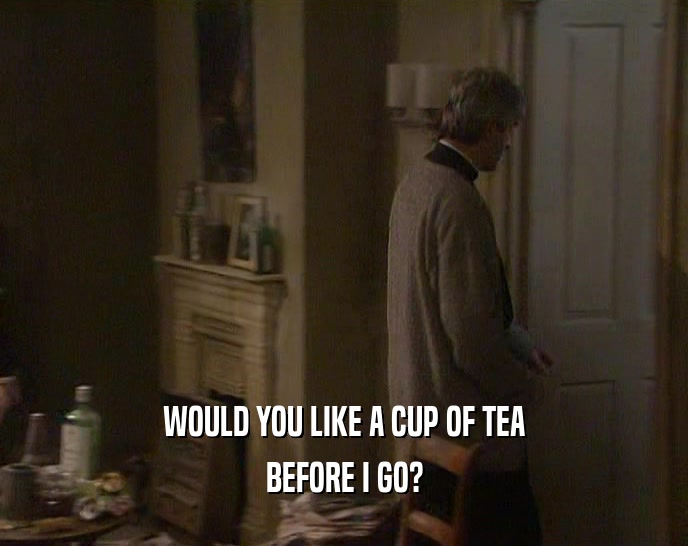 WOULD YOU LIKE A CUP OF TEA BEFORE I GO? 