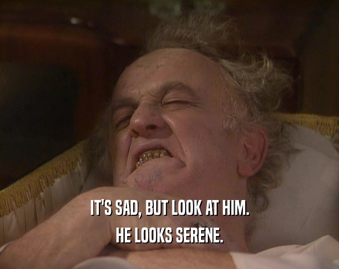IT'S SAD, BUT LOOK AT HIM. HE LOOKS SERENE. 
