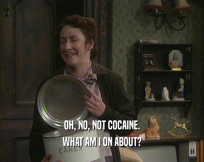 OH, NO, NOT COCAINE. WHAT AM I ON ABOUT? 