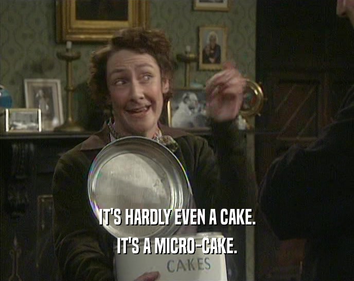 IT'S HARDLY EVEN A CAKE. IT'S A MICRO-CAKE. 