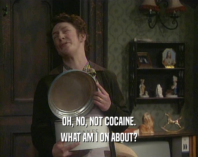 OH, NO, NOT COCAINE. WHAT AM I ON ABOUT? 