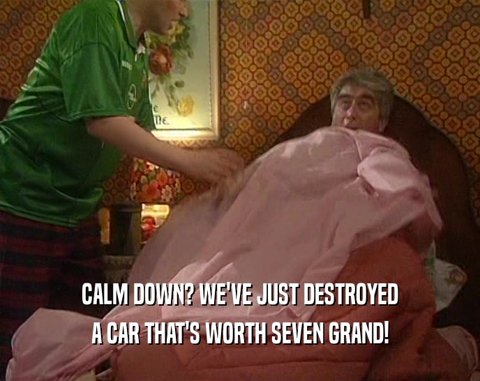 CALM DOWN? WE'VE JUST DESTROYED A CAR THAT'S WORTH SEVEN GRAND! 